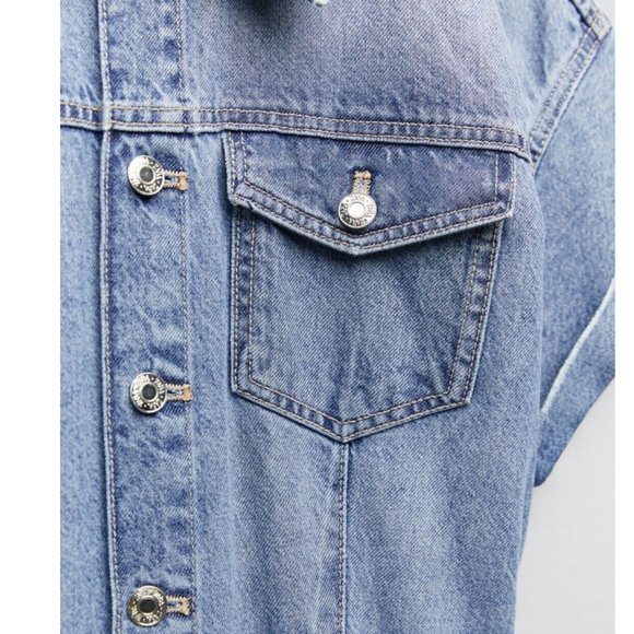 ZARA DENIM JUMPSUIT SHORT SLEEVES LONG PANTS S,M - Picture 9 of 15